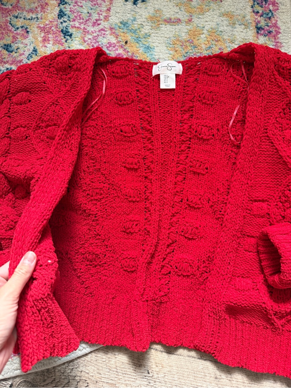 Bright Red Cable-Knit Open Cardigan - Picture 5 of 5